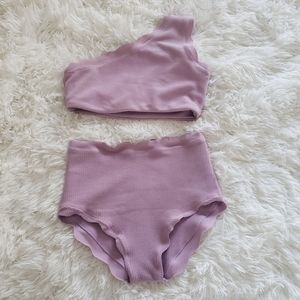 SHEIN High Waisted Scallop Edge Textured One Shoulder Bikini - Lavender